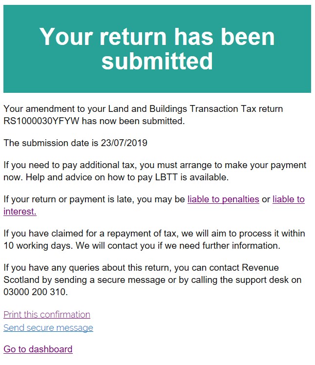 Confirmation of submitted return