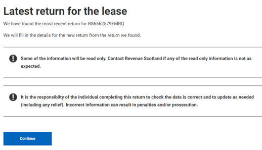 Latest return for the lease details Latest return for the lease details