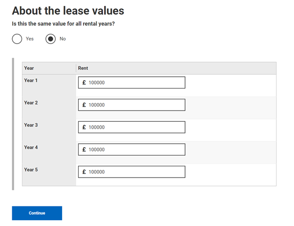 Lease values Image showing how to complete the about the lease values in a lease review
