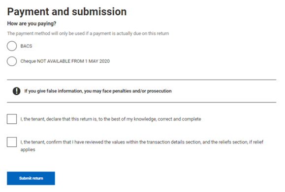 Payment and submission details Payment and submission details for tenants