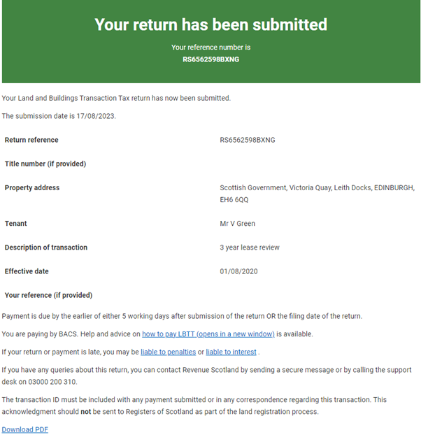 Submission confirmation Submission confirmation
