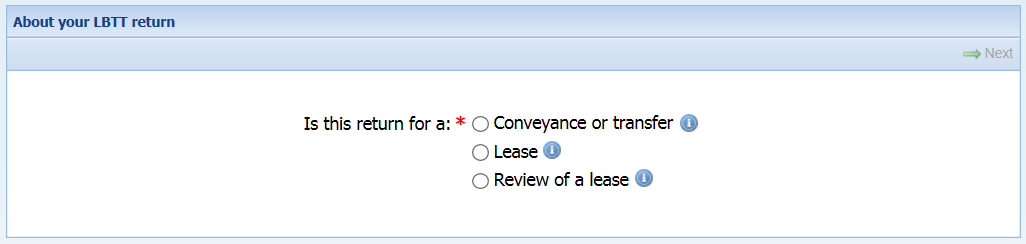 About your LBTT return Screenshot of the 'About your LBTT return' page